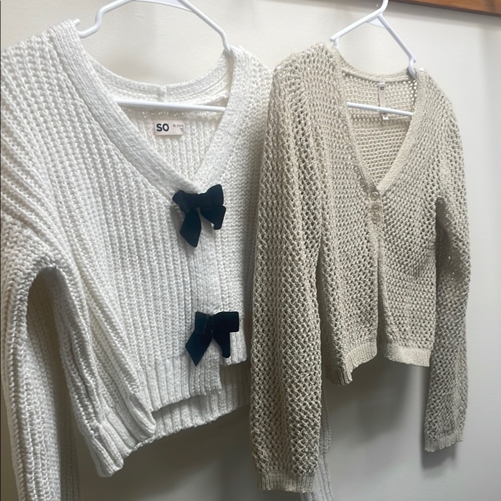 SO Girls Size XL Cardigan Set - White and Cream with Bow Accents
